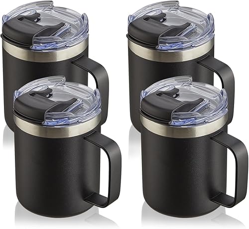 Miniatura 23 de Taza para café de acero inoxidable aislado con asa, de doble pared con tapa (12 onzas) Tapa giratoria: negro,Tapa giratoria: azul marino,Tapa
