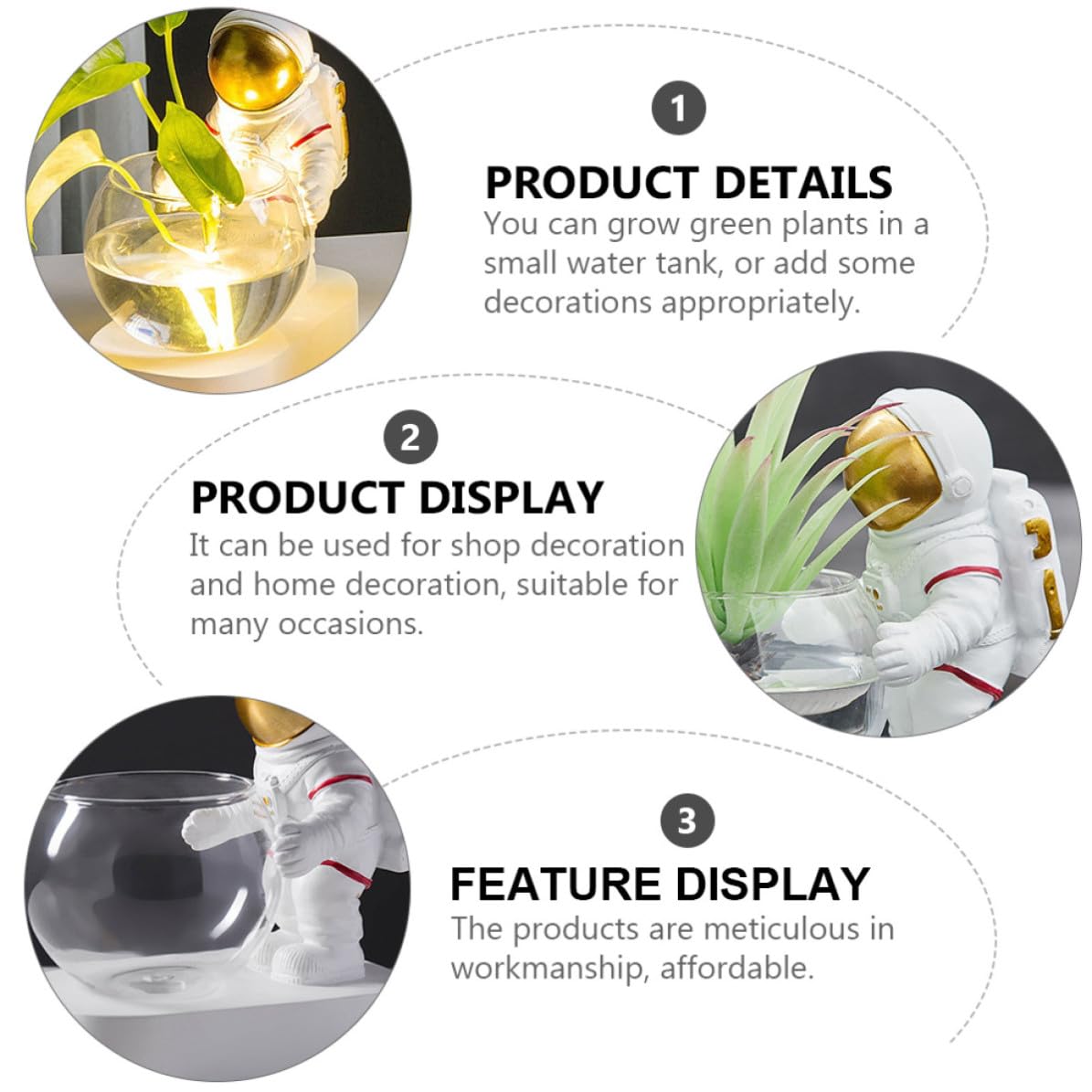 Contenitore Idroponico in Vetro e Resina con Luce LED Astronauta, Decorazione per Piante Succulente e Acquatiche, Porta Fioriere da Interno per Casa e Ufficio