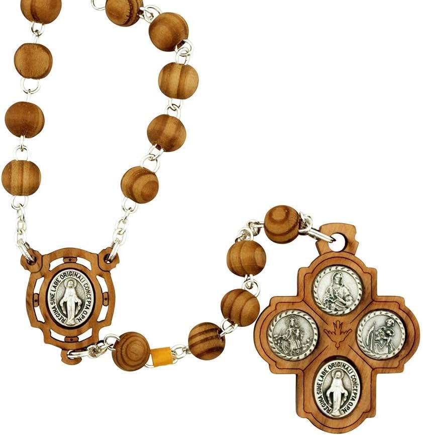 Venerare Olive Wood Rosary | Unique Four Way Cross Crucifix and Medals | Great Catholic Gift for First Holy Communion, Confirmation, and Ordination | Made in Italy