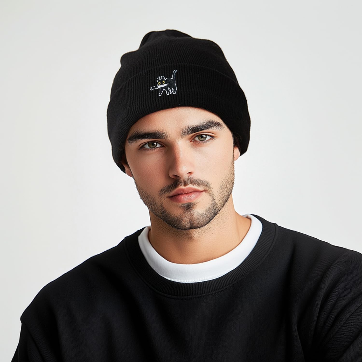 Cool Graphic Beanie for Men and Women - Black - Image 2