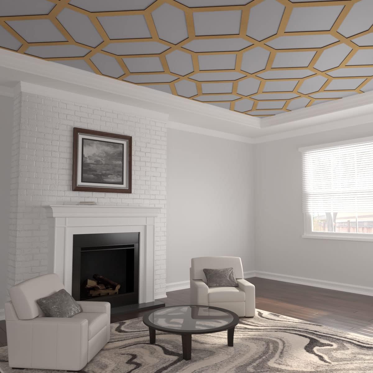 Ekena Millwork 66 5/6"W x 66 5/6"H x 3/8"T Large Cameron Decorative Fretwork Wood Ceiling Panels, Wood (Paint Grade)