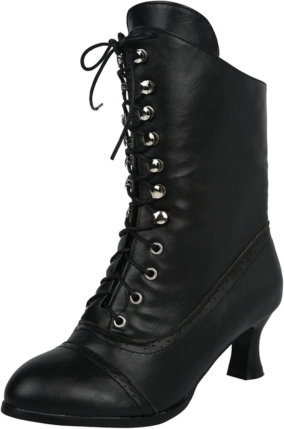 Victorian Zipper Boots for Women Vintage Witch Shoes Lace Up Mid Calf Booties Low Heel Halloween Gothic Boots