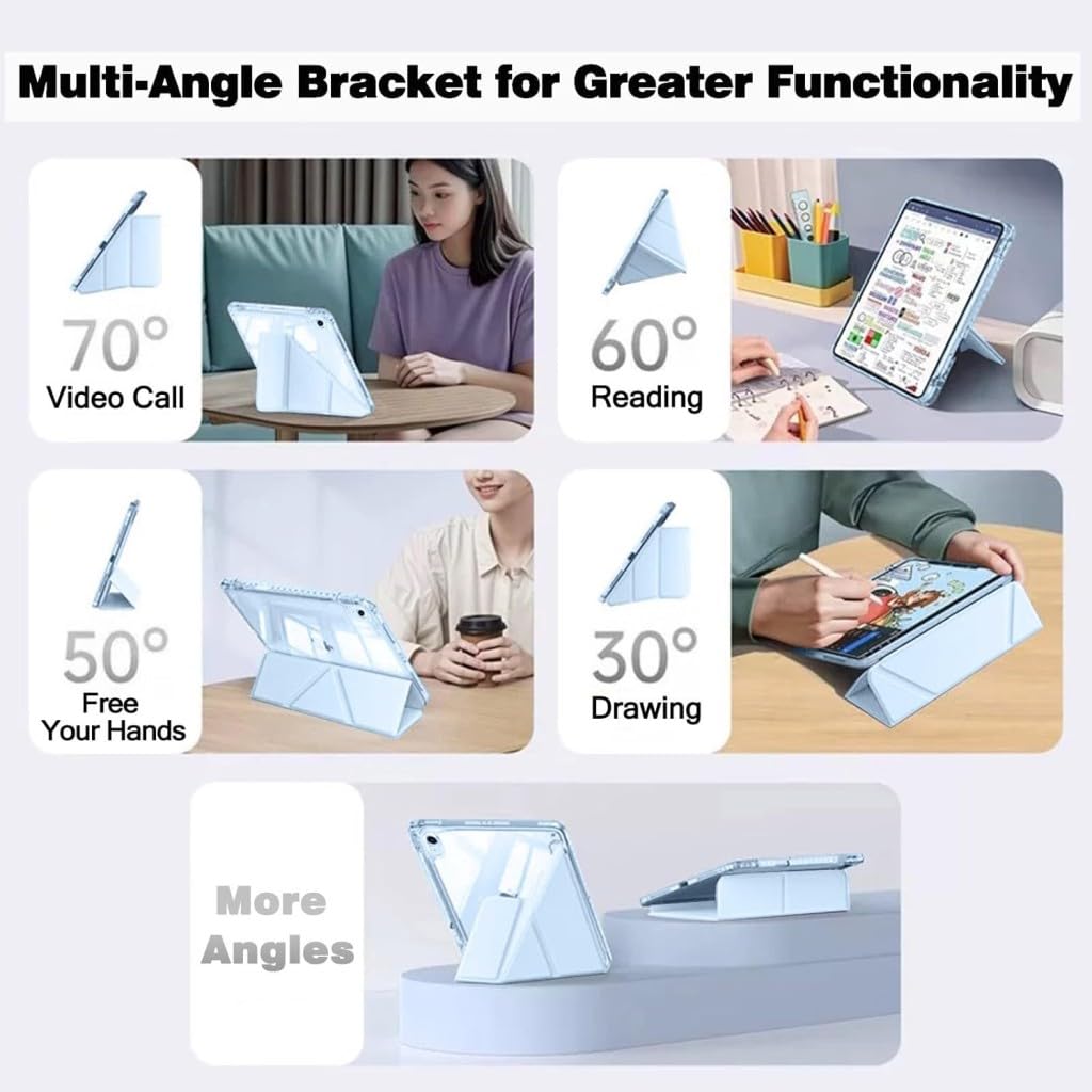 UnDePlus iPad Air 11inç M4/M3/M2 Air 4/5.Nesil 10.9 ile uyumlu Kılıf Mika Trifolding Şeffaf Kalem Bölmeli