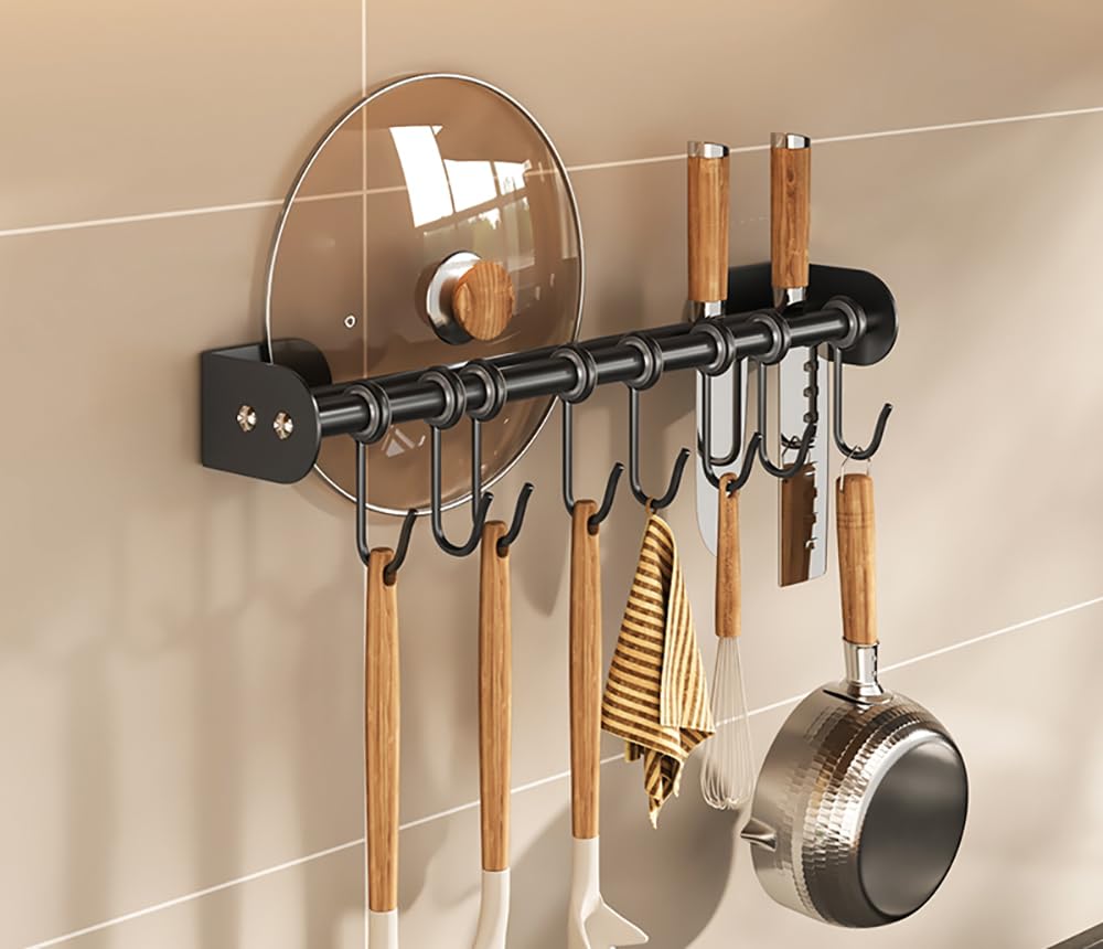 XYAGYUND Hanging Pot Rack, Kitchen Utensils Holder Utensil Holder Stainless Steel Wall Mounted Racks, No Drilling Space Saving Rail Hanger