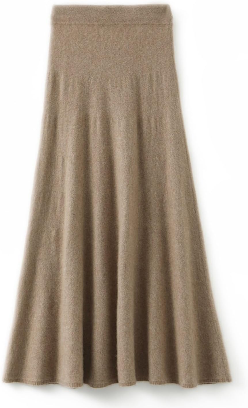 Long Skirt Women's Fall Winter 100% Merino Wool Knitted Skirt Ribbed Elastic Solid Warm Sweater Skirts - Image 3