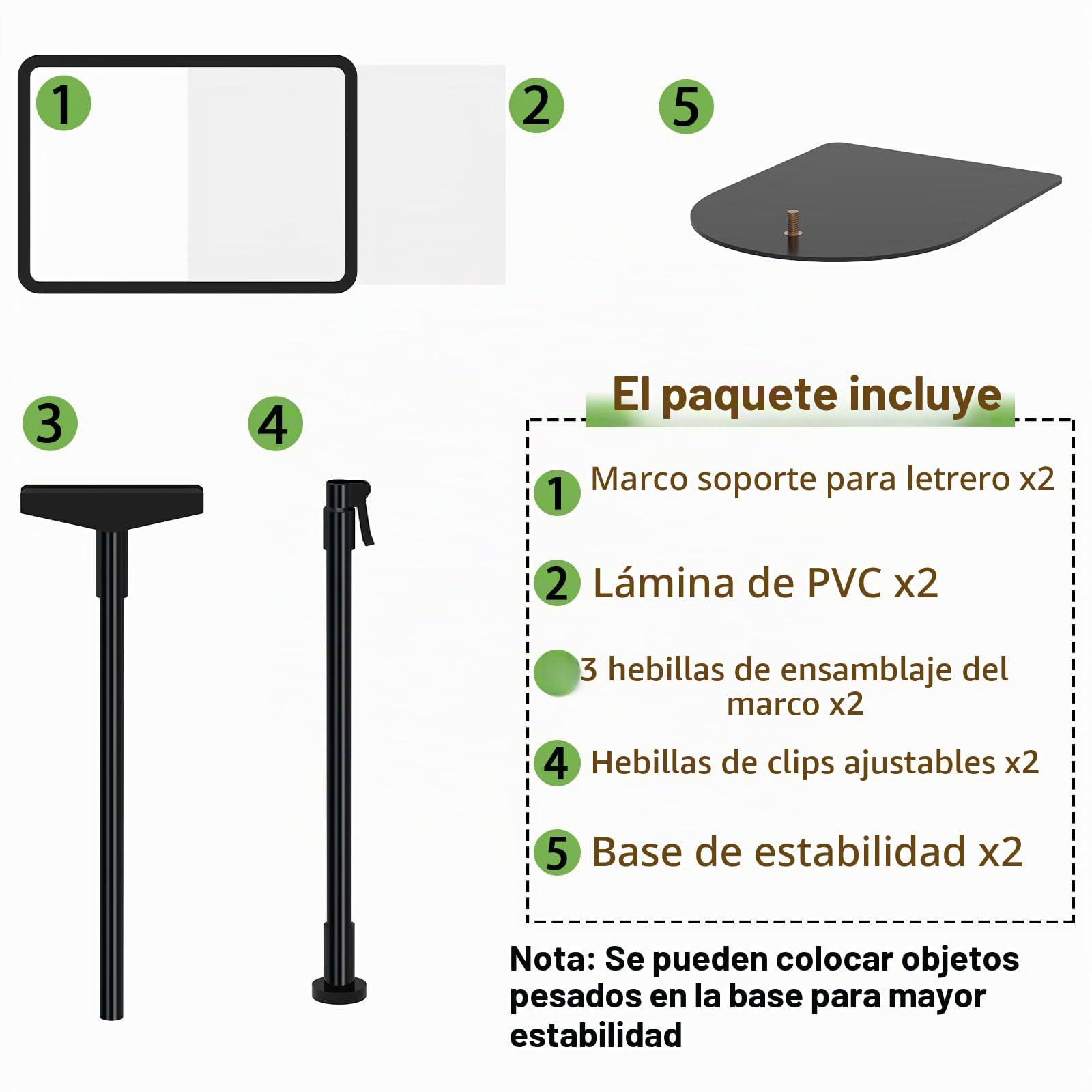 Paquete de 2 soportes ajustables para carteles A4, soporte reutilizable para letreros publicitarios de menús de negocios, soporte de exhibición para vista vertical y horizontal, negro