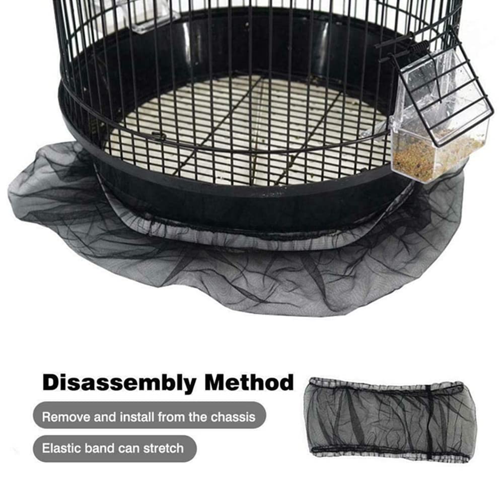 Copertura per Gabbia Uccelli Rete di Protezione in Nylon, Semi Gabbia Uccelli Rete, Gonna Bird Cage Estensibili Copertura per Cage Quadrate Rotonde, Ventilata e Antipolvere, 1 Pezzo (Nero, XL)