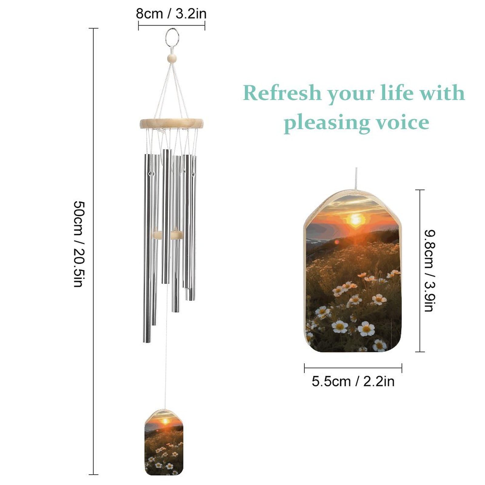 Outdoor Wind Chimes, Sunset and Flowers Printed Wind Chimes,Simple Wind Chimes,Curtain Wind Chimes for Home Decoration