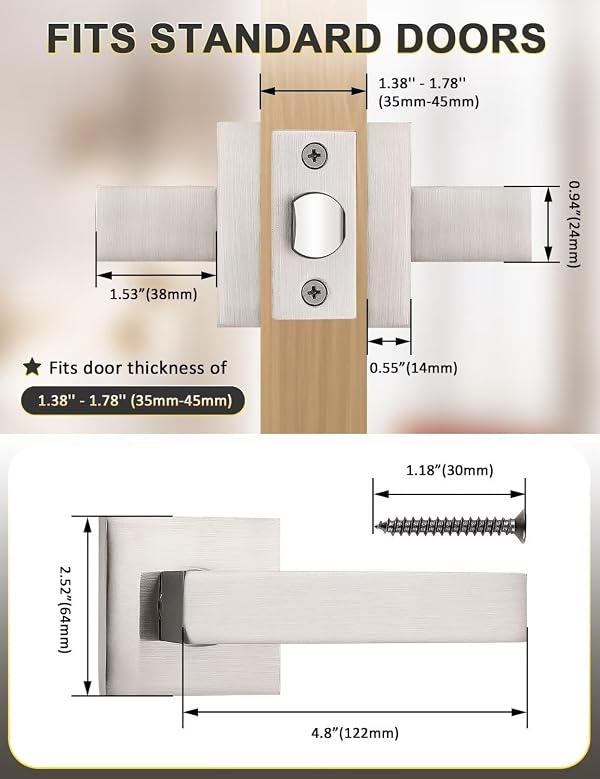 Tinewa 4 Pack Brushed Nickel Passage Door Levers Interior Door Handles, Heavy Duty Closet Hallway Door Handle Sets by Tinewa - Image 2
