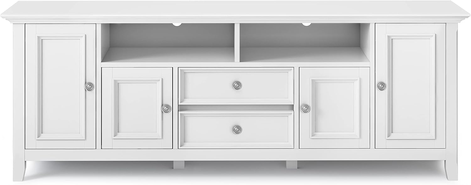 SIMPLIHOME Amherst TV Stand and Bookcase Bundle - 72 inch Wide Solid Wood TV Cabinet and 24 inch Wide Solid Wood Bookcases in White, Transitional Living Room Entertainment Bundle, Set of 3