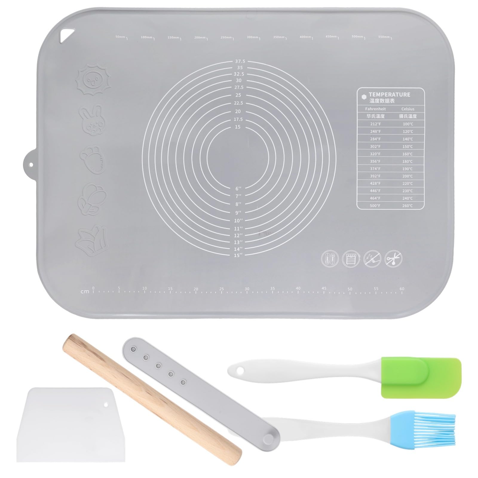 Antihaft-Silikon-Backmatte, 31,5 × 23,6, extra dicke Teigrollmatte mit erhöhten Kanten, komplettes Set mit Zubehör