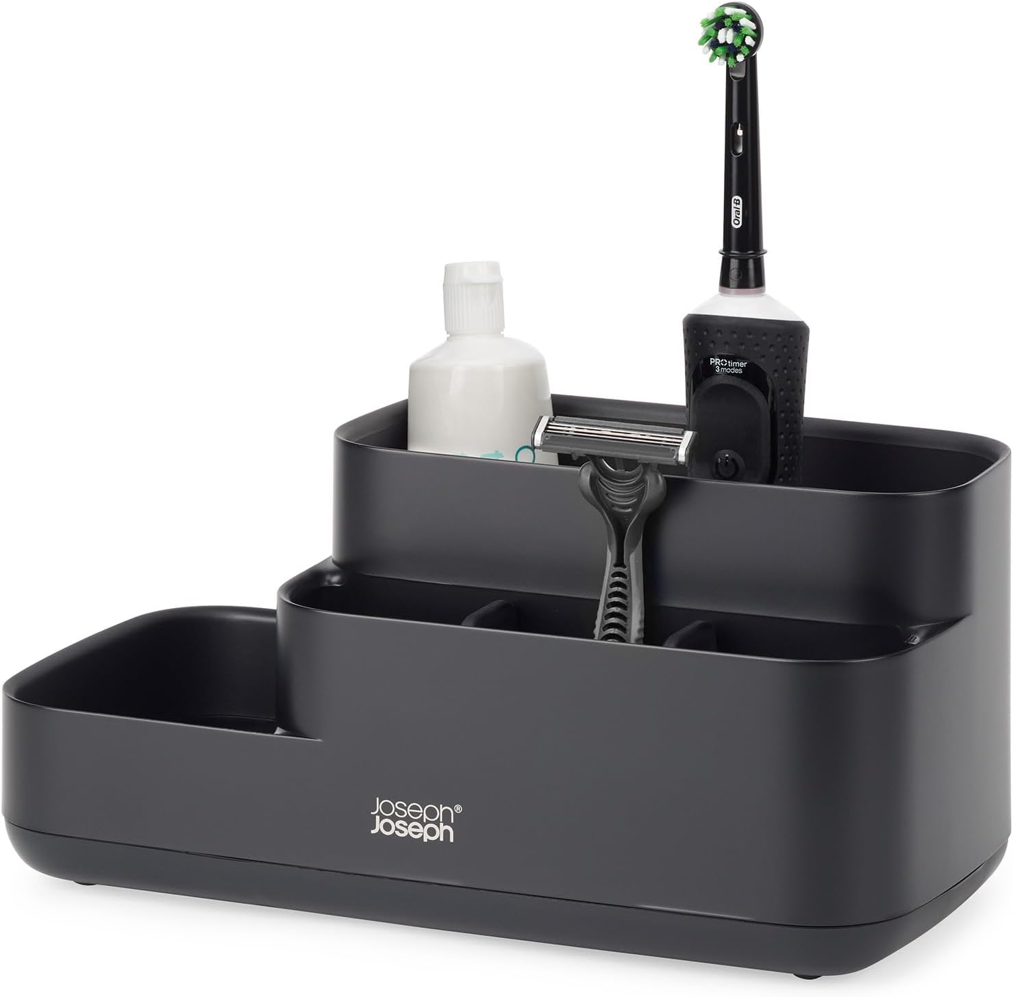 Joseph Joseph EasyStore Bathroom Organizer – Storage Caddy for Brushes, Toothpaste & Accessories, Matte Finish, Black