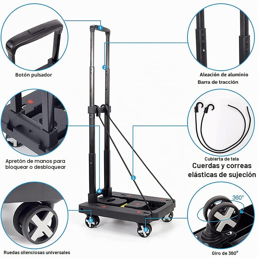 Carro de Mano Plegable, Carro de Transporte MAXBROTHERS con Capacidad de Carga de 50 kg / 110 LB, Carro Plegable con asa Extensible para Equipaje, Compras, Viajes, mudanzas y Oficina (4)
