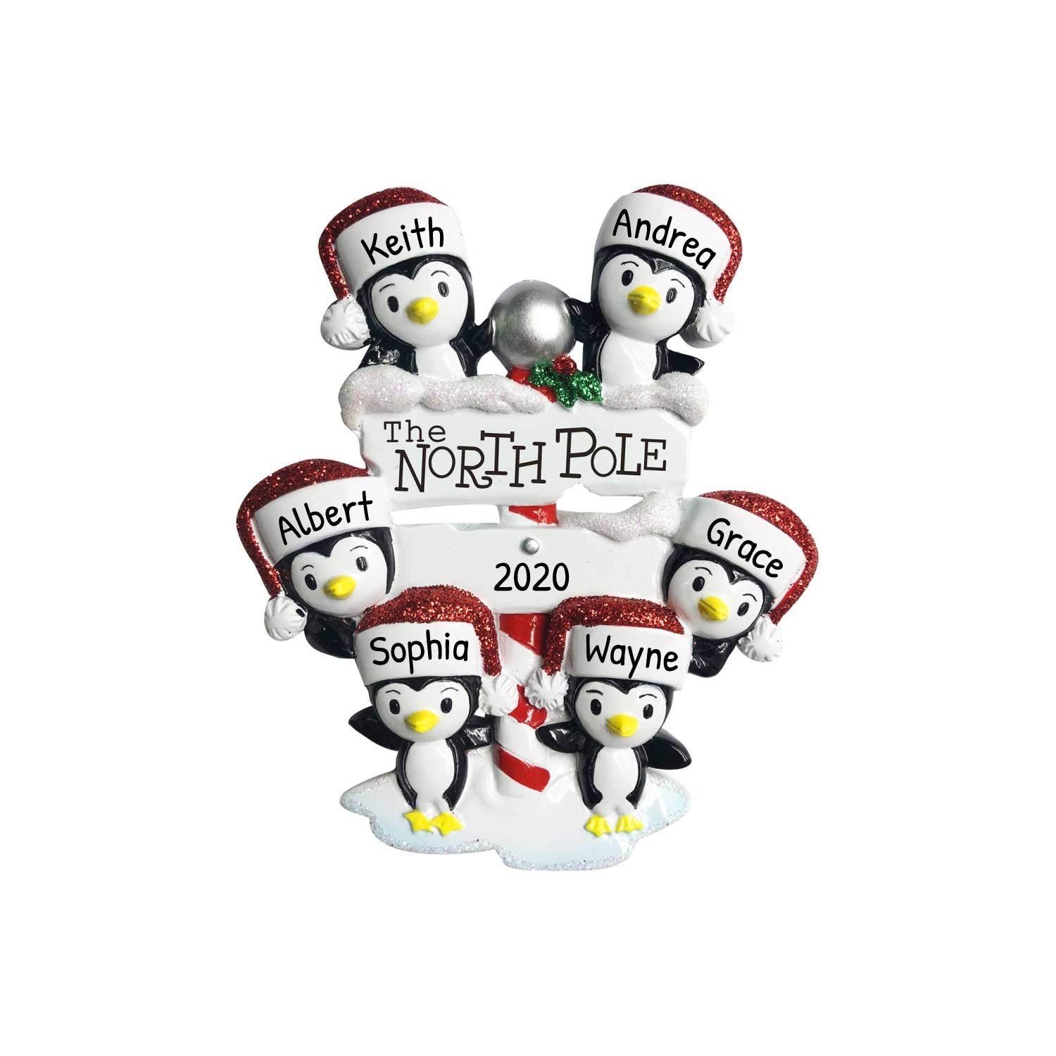 Personalized Family Christmas Ornament - Custom Ornaments Family of 6 Christmas Ornament 2024 Customized Penguin Christmas Ornaments North Pole Penguin Ornament Family of 6 Ornament for Christmas Tree