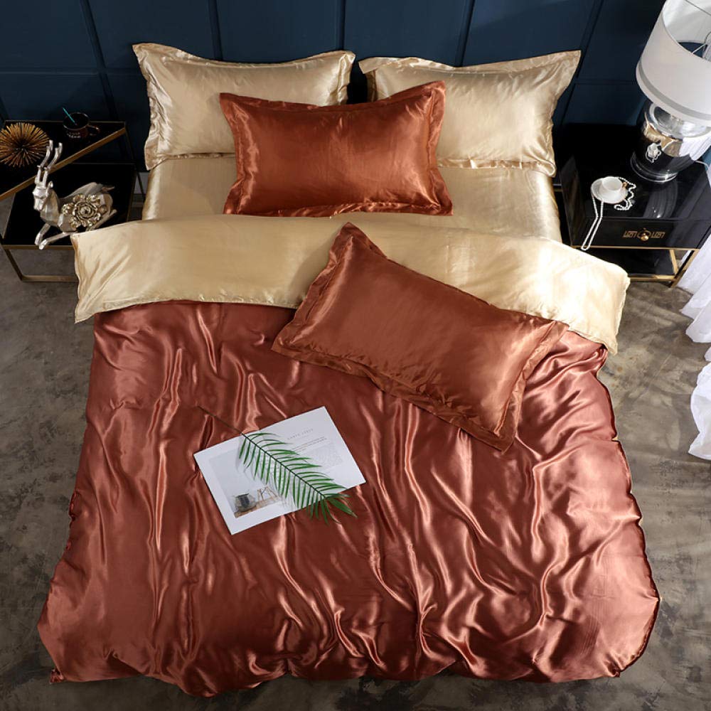 SNAWENSilk Satin Bedding Sets King Double Size Bedding Kit Duvet Cover Set 2pcs/3pcs/4pcs solid color bed sets-ka fei tuo_King Size 3pcs