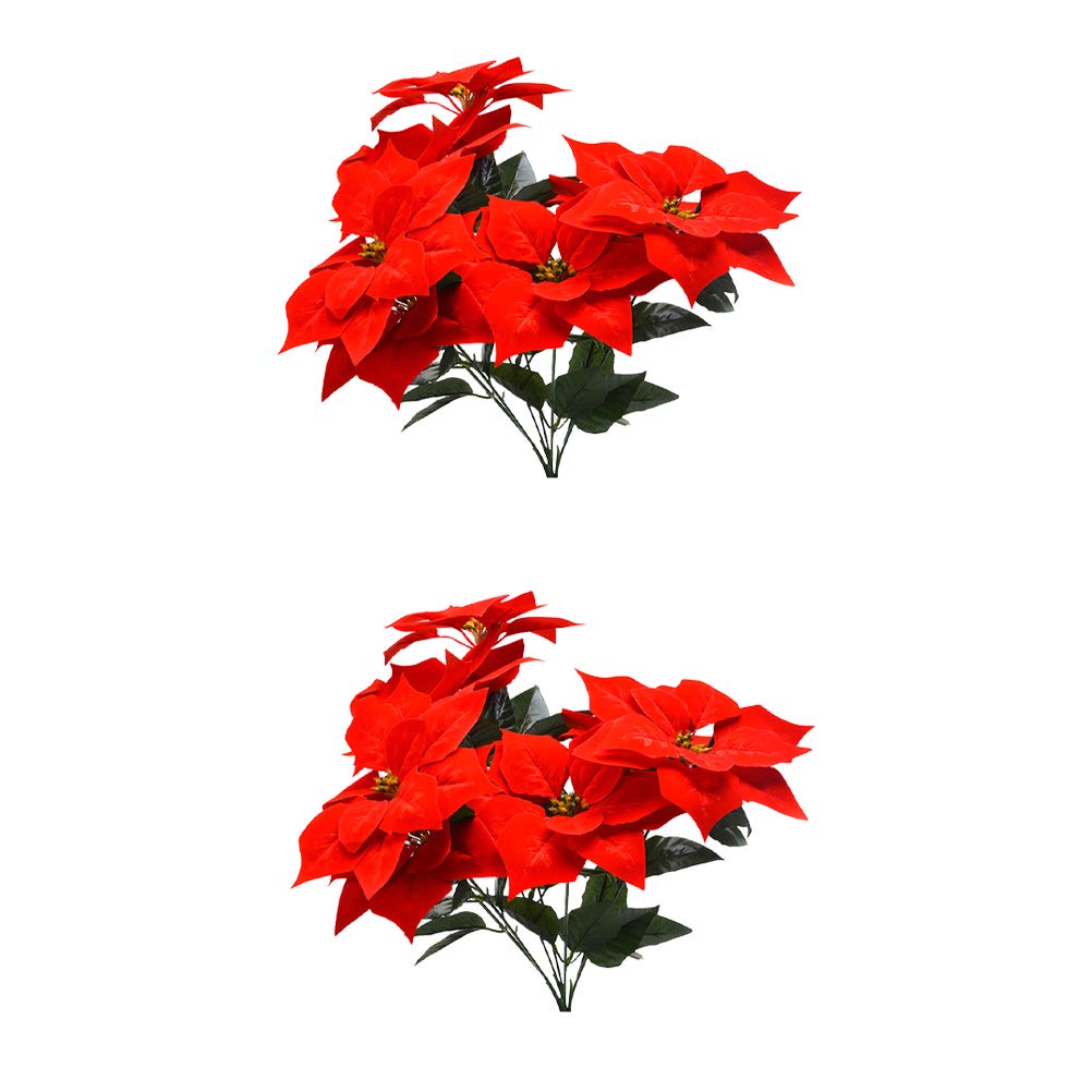 LIOOBO 2 Piezas de simulación Poinsettia Rojo arbustos de Navidad Flores Artificiales Ramos de árbol de Navidad Adornos de Pieza Central para Home Office Decor (Rojo) Decoración navideña