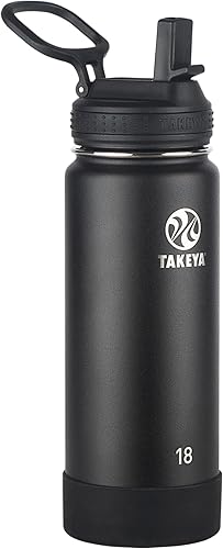 Takeya Actives - Botella de agua de acero inoxidable con aislamiento y tapa con boquilla, capacidad de 18 oz, color ónix Ártico,Piedra azul,Rosa