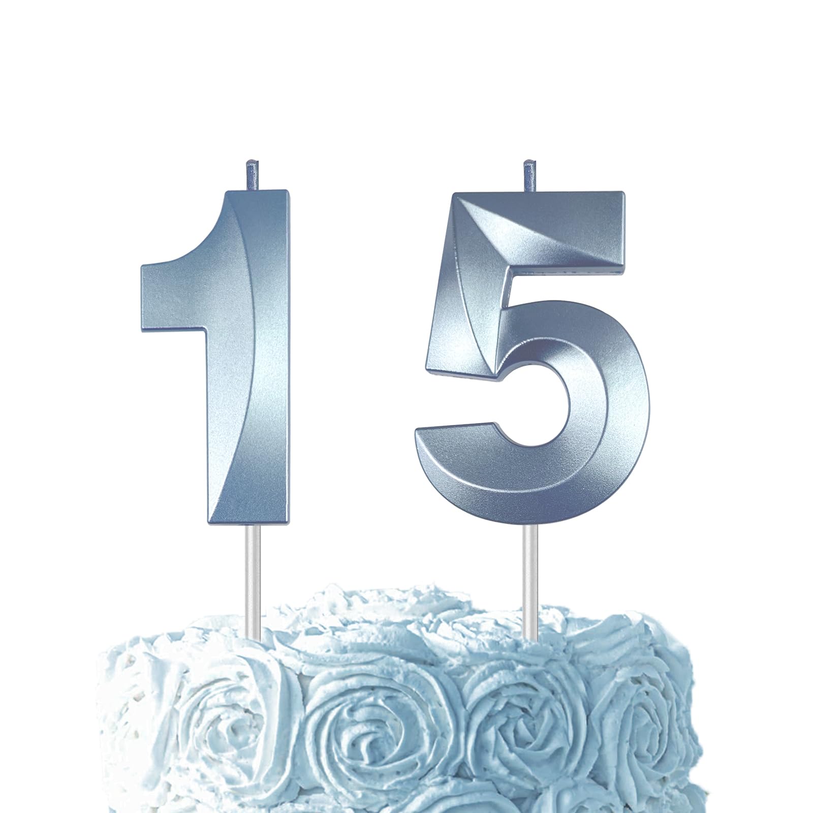Blue Birthday Number 15 Candles for Wedding Party Cake Decorations
