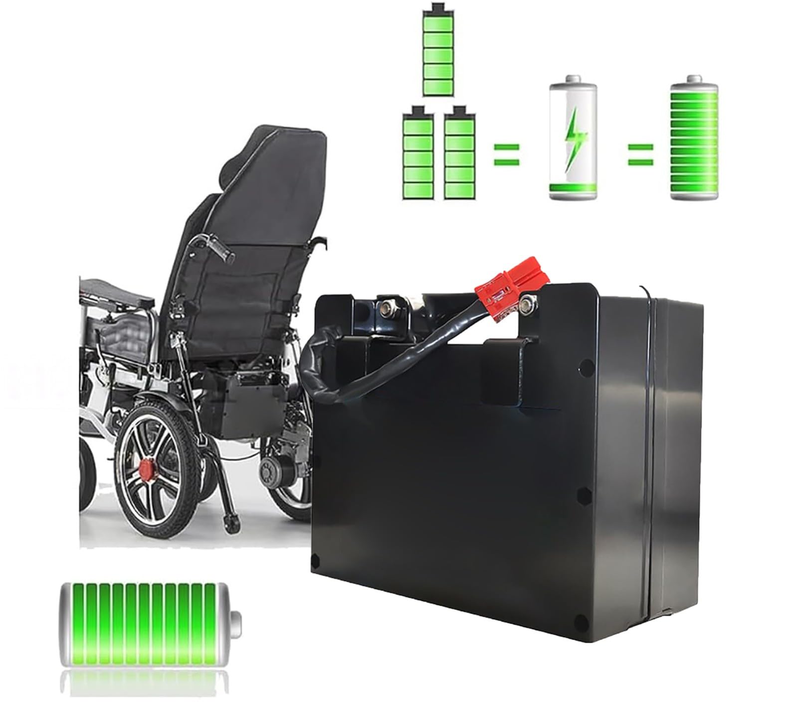 Batería para Silla De Ruedas Eléctrica, Batería De Litio para Silla De Ruedas Eléctrica con Placa De Protección BMS Integrada, Conector Anderson Rojo.