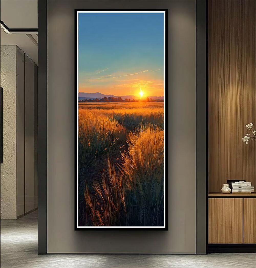 Landscape Diamond Art Kits Adults Large 5D Field Sunset Diamond Painting Kits, DIY Full Drill Crystal Art Craft Rhinestone Embroidery Cross Stitch for Adults 39.4x78.7 Inch/100x200 cm -LR1076