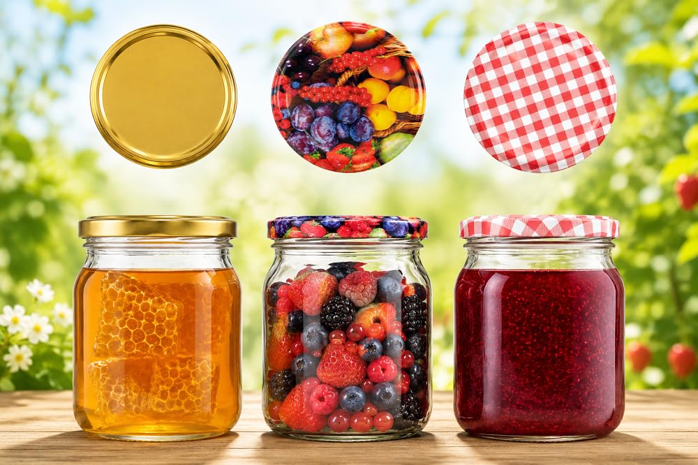 Słoiki na przetwory 540 ml z pokrywką z motywem owoców zestaw 82-48 szt. - słoiki do gotowania i fermentacji - słoiki zakręcane do dżemu i przechowywania zapasów - 115 x 90 mm