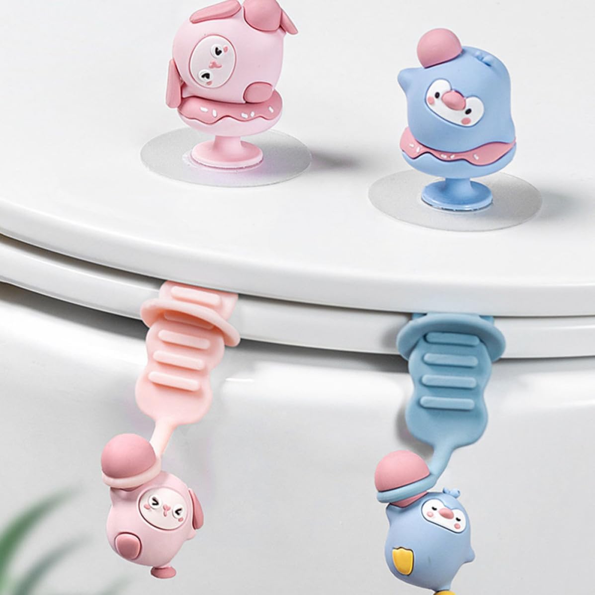 2pcs Pink Silicone Toilet Lid Lifter Handle Cartoon Bunny | Easy to Clean, Hotel and Office Use, Light Weight Design, Housewarming Choice, Keeps Hands Safe and Clean