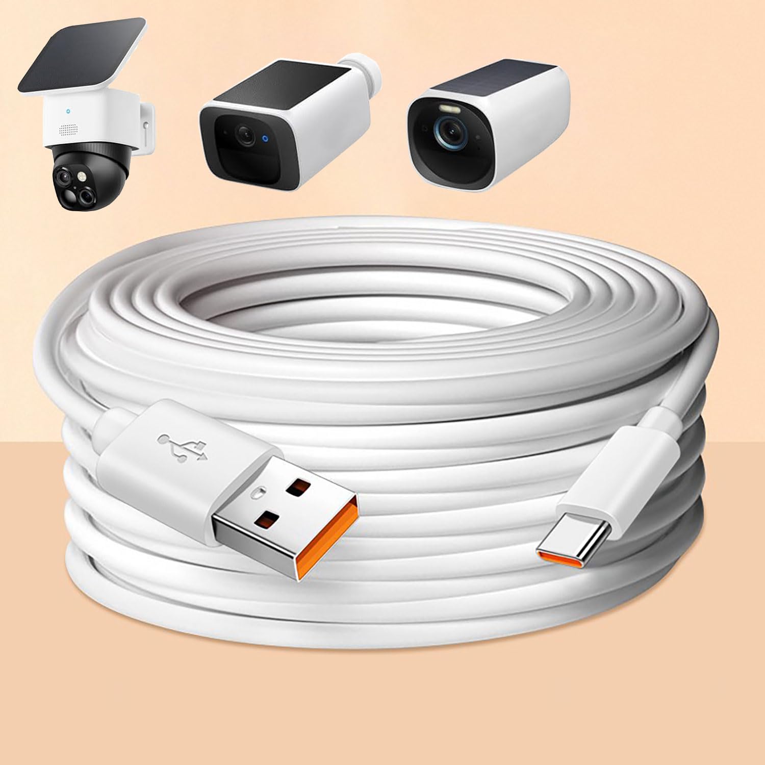 32.8ft Power Extension Cable for eufy SoloCam S340/SoloCam 220/S350/eufyCam 3/S330/eufyCam S300 (eufyCam 3C),Type C Charging Cable,24Hours Continuous Power Supply for eufy Security Cameras