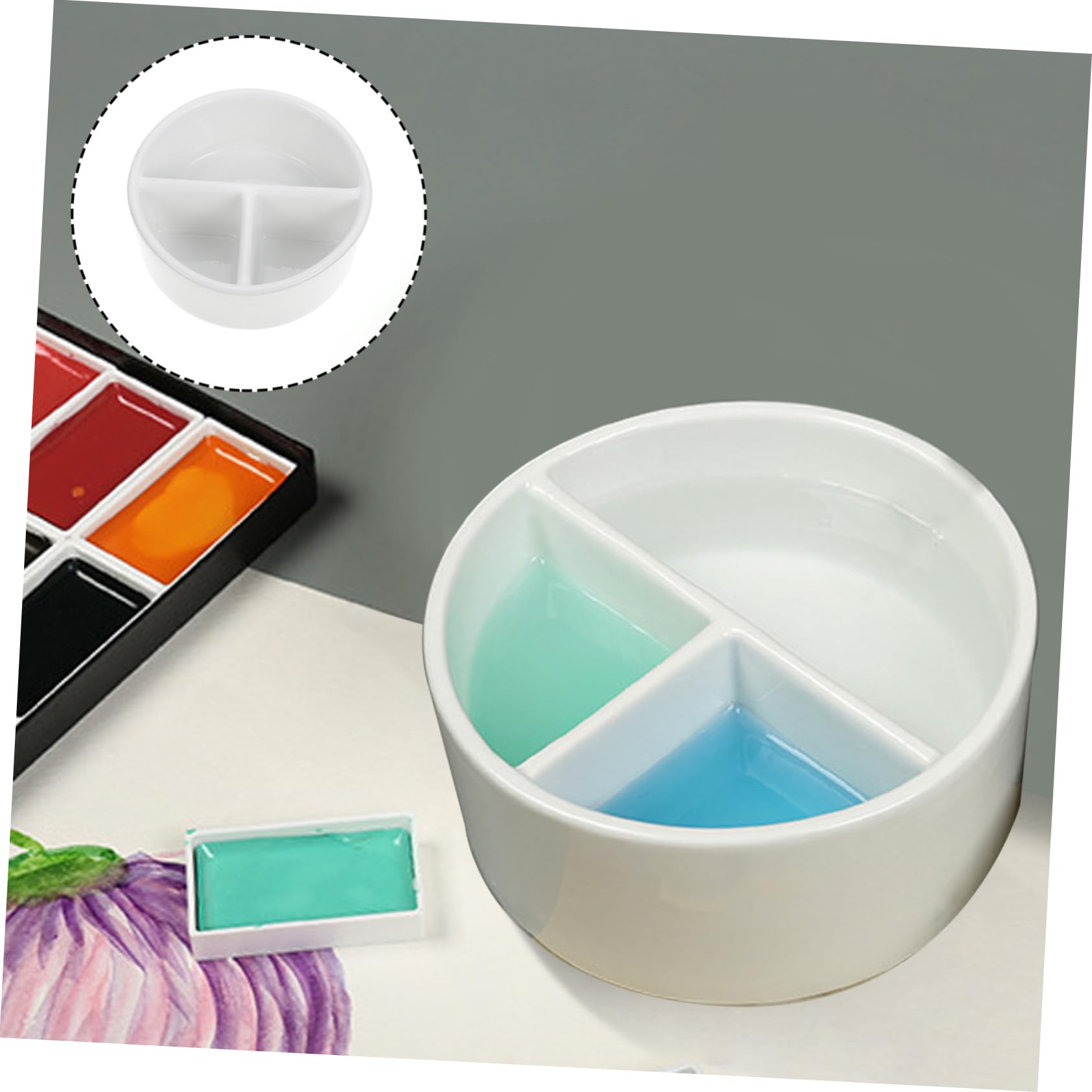 Uonlytech Pot à Pinceaux Portable Blanc Grosse Capacité en Céramique Résistant aux Chocs pour Nettoyage Pinceaux Maquillage pour Artistes et Amateurs de Calligraphie