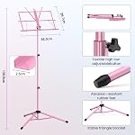Music Stand New bee Foldable & Portable Metal Sheet Music Stand with Carrying Bag, Adjustable Podium Stand with Tripod Base and Sheet Music Folder - Pink