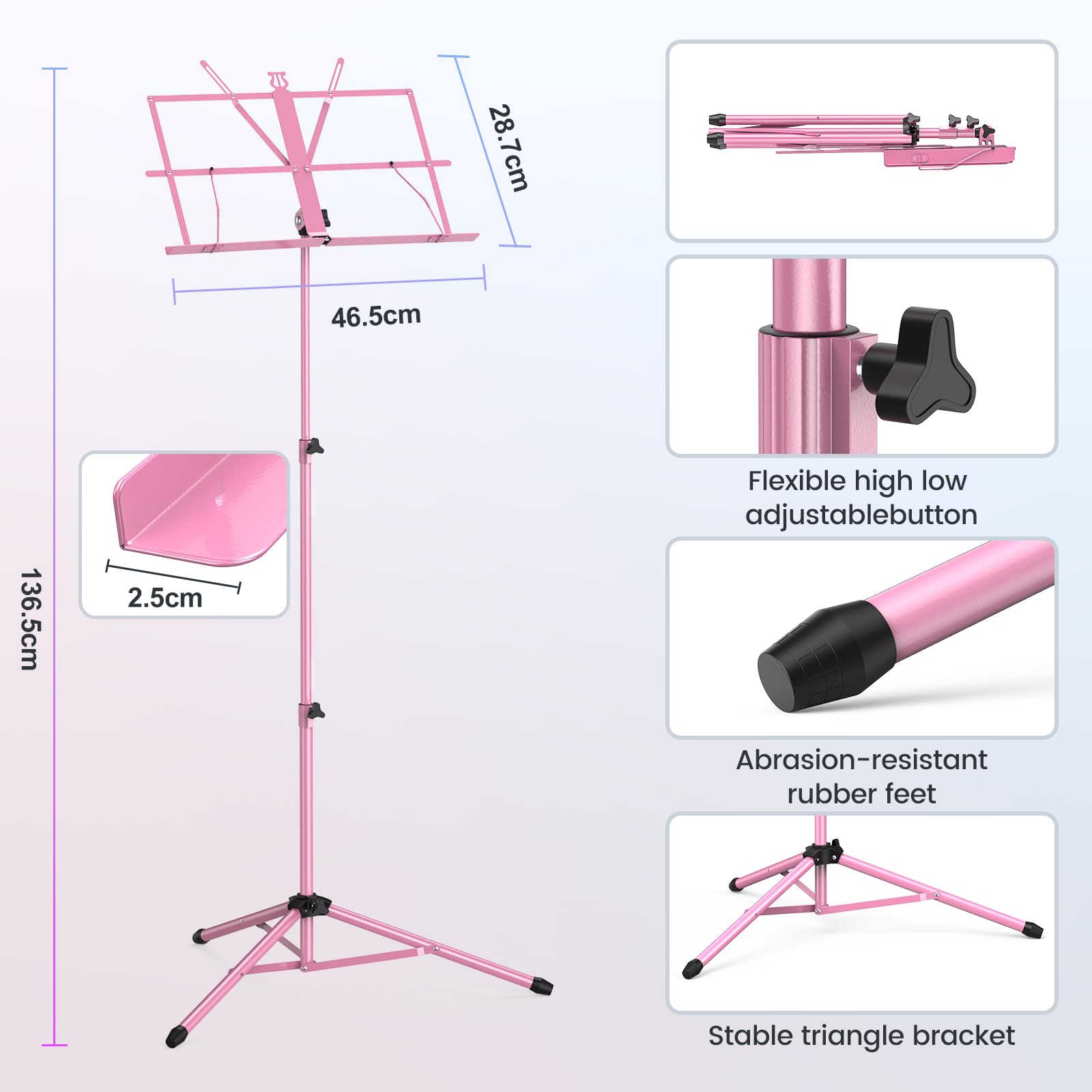 New Bee Music Stand, Music Stands for Sheet with Carrying Bag Metal Sheet Music Stand Portable - Image 4