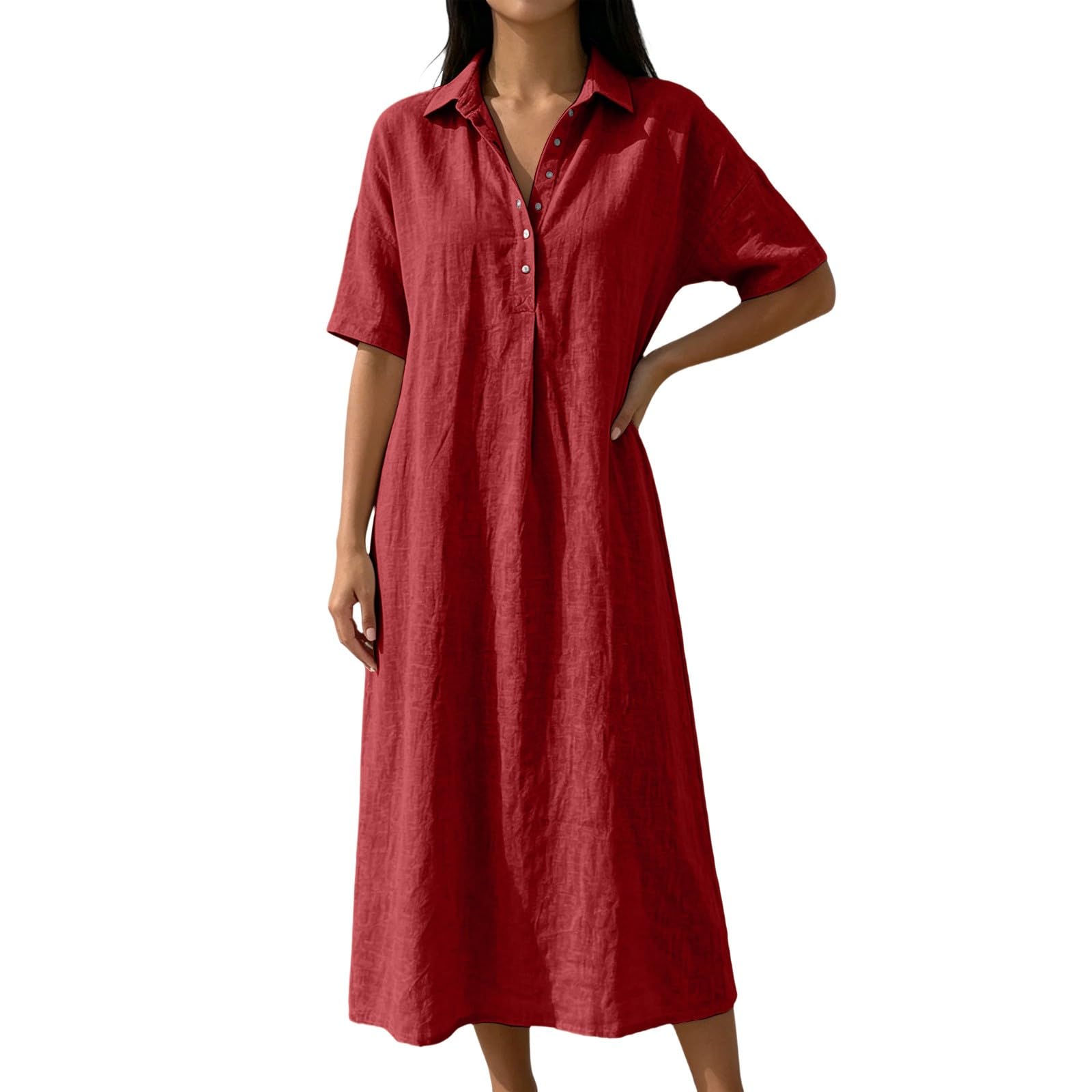Abiti Estivi da Donna Elegante con Scollo Rotondo/Scollo a V Abito Elastico in Vita Abito Casual Donna Estivo Antipiega