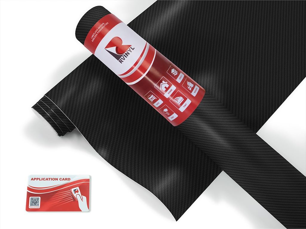 Rwraps 3D Carbon Fiber Vinyl Car Wrap Film in Black - 5ft x 6ft - Vehicle Sheet Roll with Adhesive Back and Air Release Technology