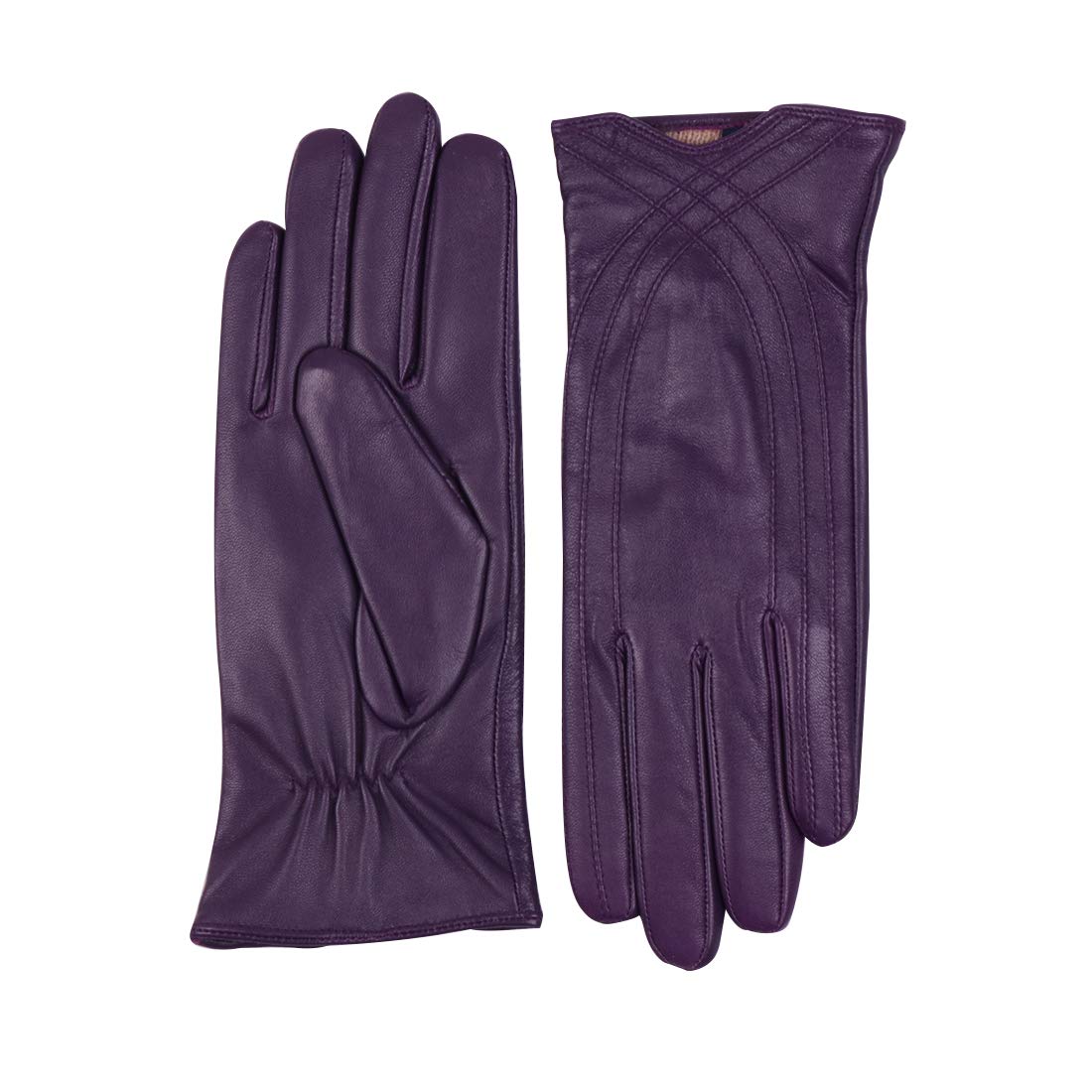 Guantes de cuero para mujer, piel de cordero italiana, guantes de cachemira cálidos para invierno
