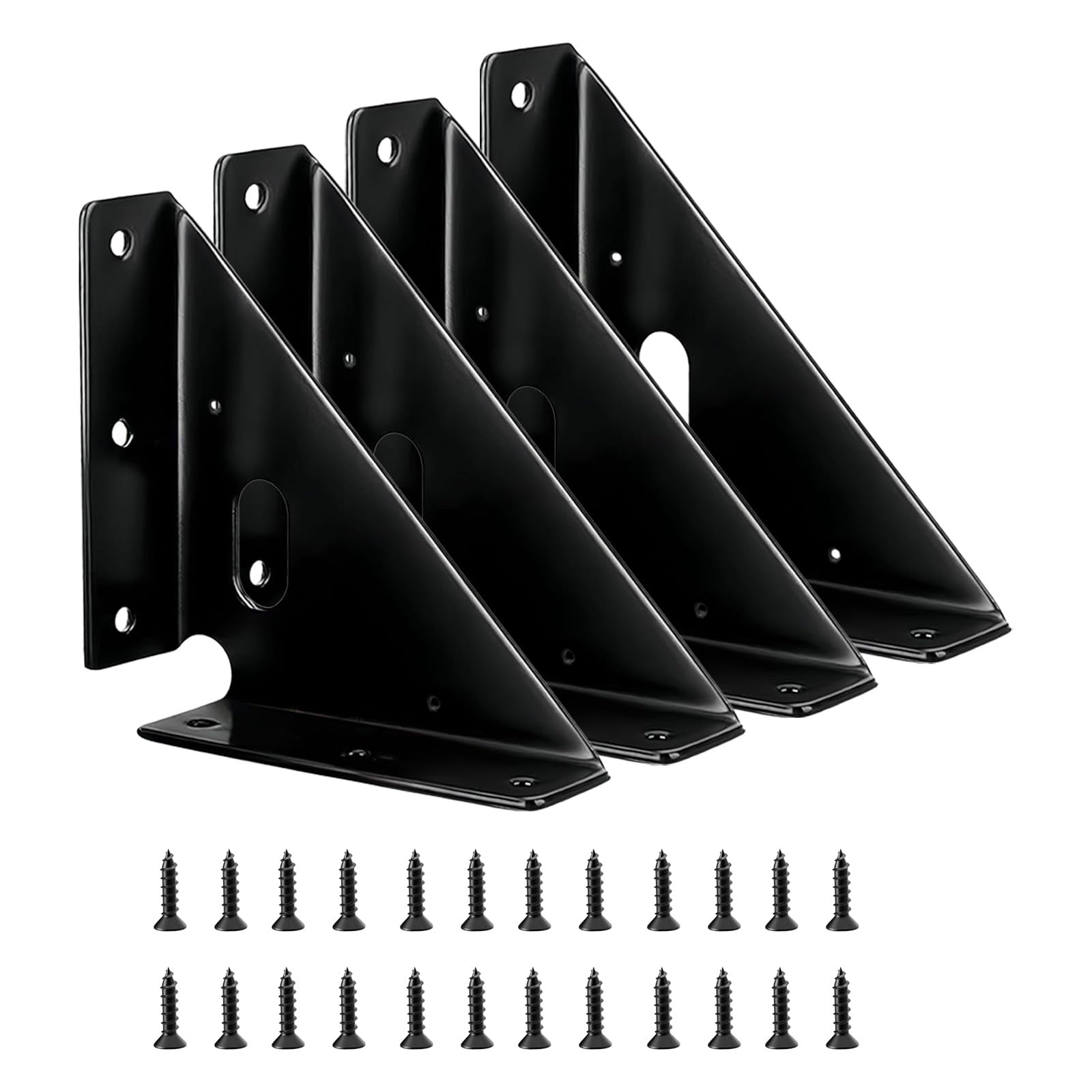 Photo 1 of 4 Pcs Heavy Duty Gusset Joints, Trapezi Corner Code, Metal Bracket Corner Brace, Furniture Shelf Support Joint Fasteners for Table, Chair, Cabinet & Bed Stabilization (Black)