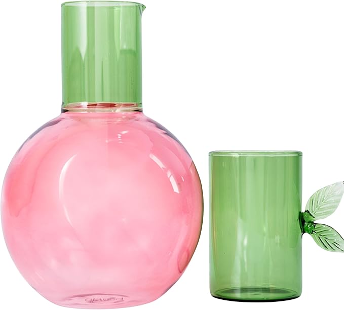 ban.do Cute Glass Carafe, Bedside Water Pitcher, Novelty/Unique/Fruit Pitcher and Cup, Cherry