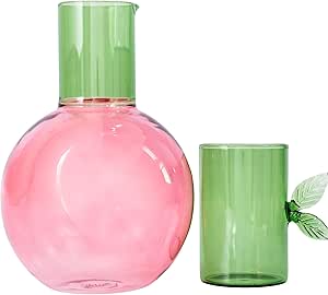 ban.do Cute Glass Carafe, Bedside Water Pitcher, Novelty/Unique/Fruit Pitcher and Cup, Cherry