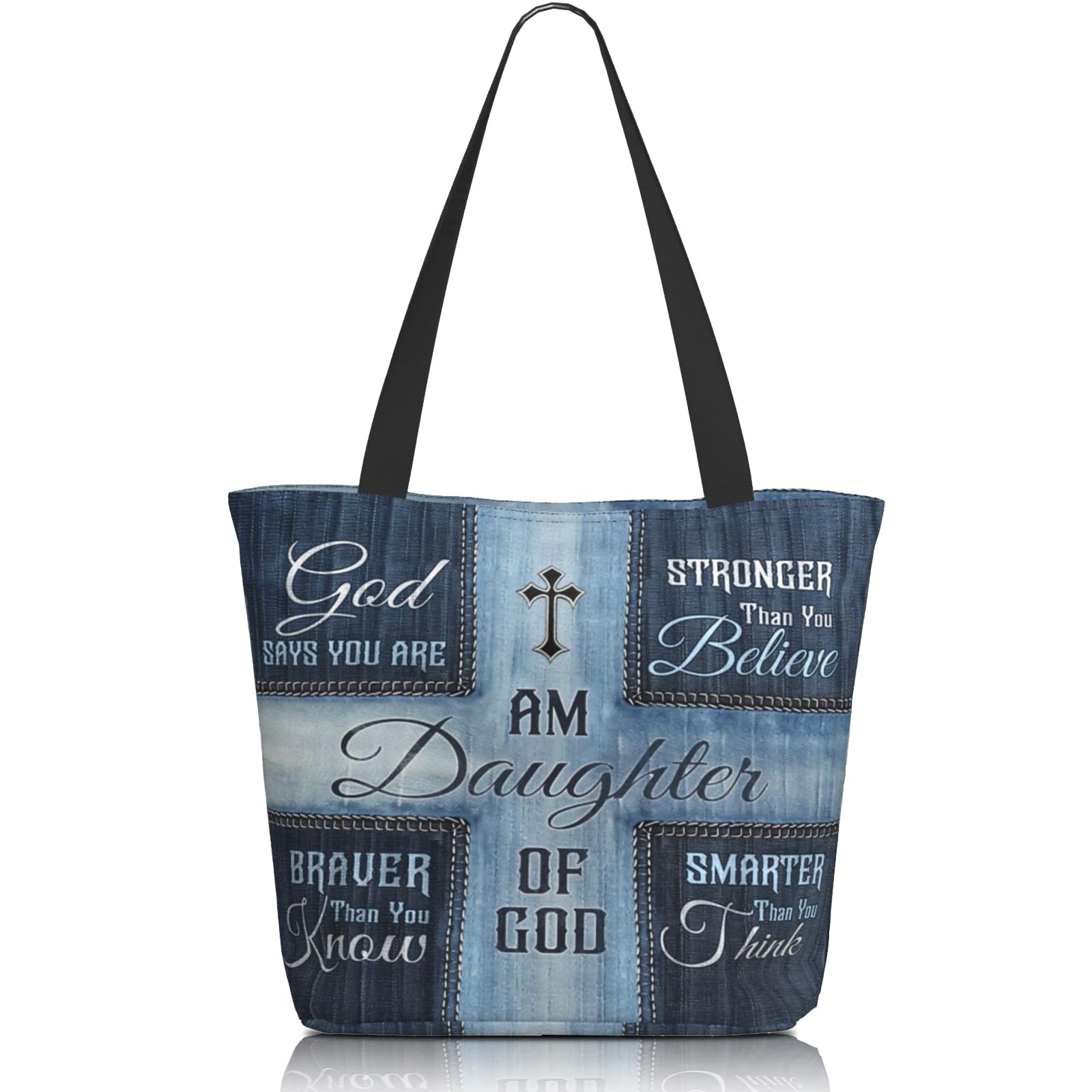 Yirasnezy Christian Gifts Reusable Shopping Tote Bag Zippered Inspirational Tote Bags for Women Bible Verse Shoulder Bag
