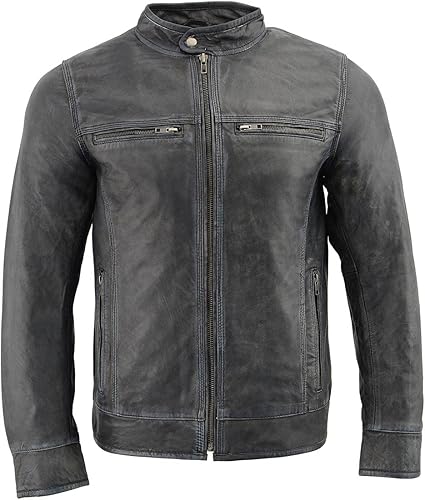 Miniatura 6 de Milwaukee Leather SFM1830 - Chaqueta de cuero negro y gris con triple puntada para hombre
