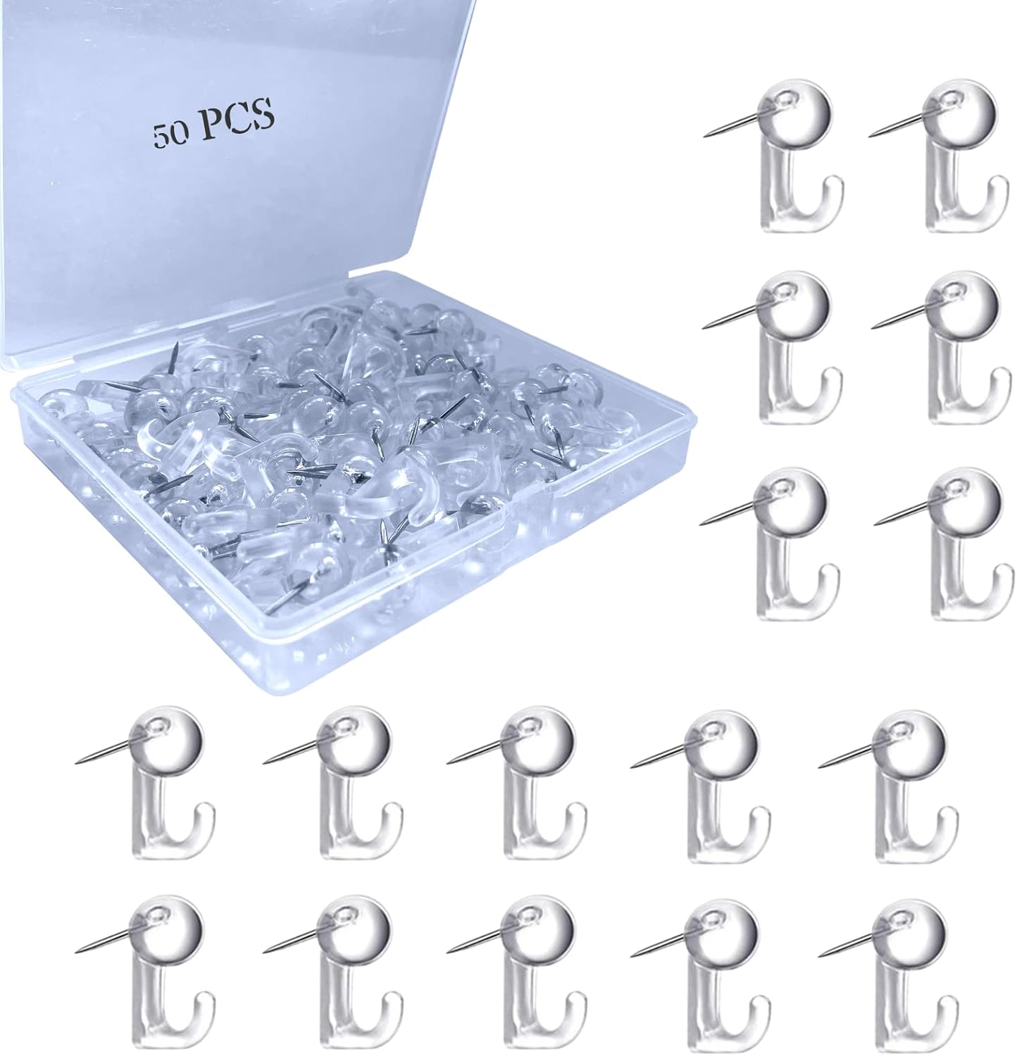 50 PCS Push Pin Hooks, Plastic Heads Cork Board Hooks