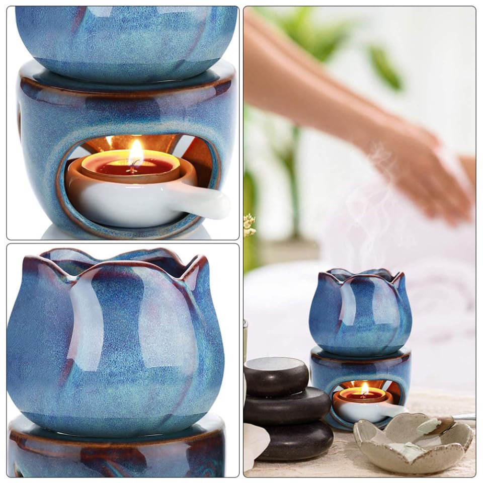 Diffuseur à bougie en céramique bleu profond, objet décoratif haut de gamme - 8