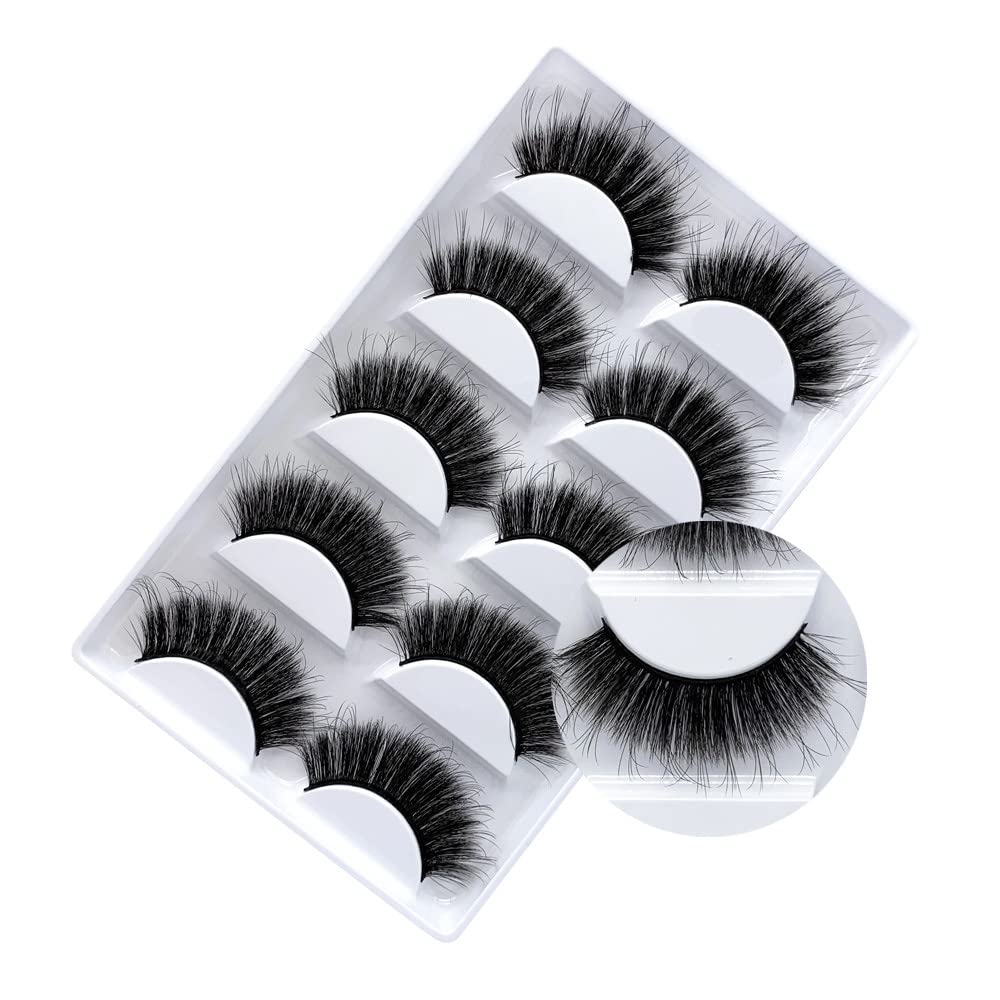 Vivis False Eyelashes, 5 Pairs 3D Mink Eyelashes Fluffy Volume, Hand-made Dramatic Fake Eye Lashes, Black Nature Soft, for Various Makeups 3D-01