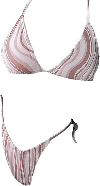 Women's Swimsuit Halter Ribbed Triangle Tie Side Two Piece Swimsuits Tie Dye String Bathing Suit Bikini Set, Purple, Small