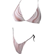 Women's Sexy Halter Thong Bikini String Triangle Cup High Cut Swimsuit Tie Dye Tie Two Sides Bottom Bikini Swimsuits, Purple, Small