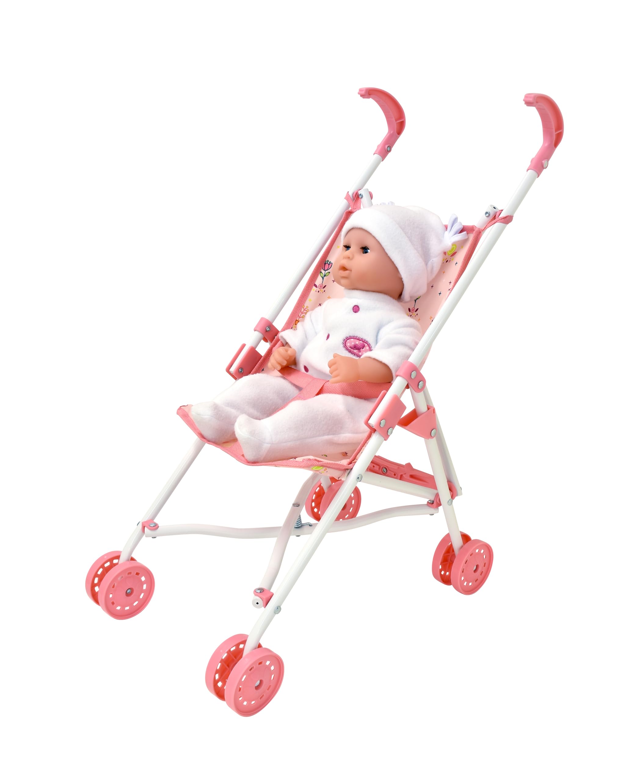DOLLSWORLD from Peterkin | Deluxe four wheel folding stroller, suitable for dolls up to 56cm (22"). Stroller measures 52 x 27 x 55cm | Dolls & Accessories | Ages 3+