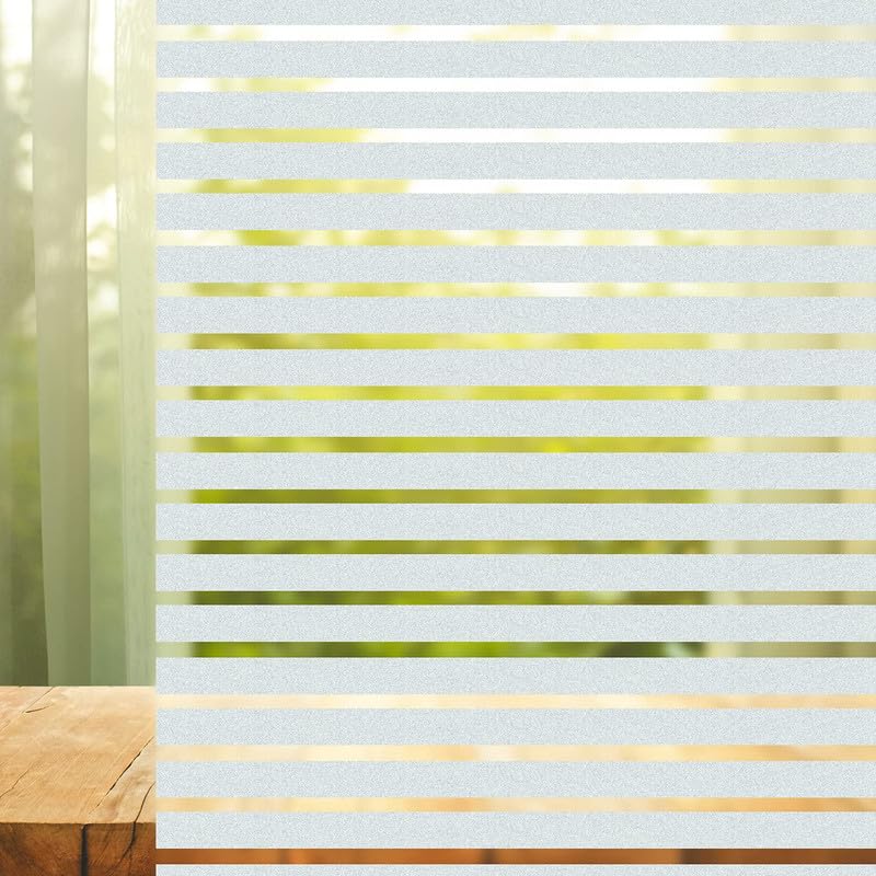 HomeVera Window Glass Film for Privacy, Self Adhesive Window Sticker, Sun Blocking Sticker Frosted Glass Film for Windows, bathrooms, Office Cabins, Living Rooms - Frosted Striped, 16 X 48 Inchs