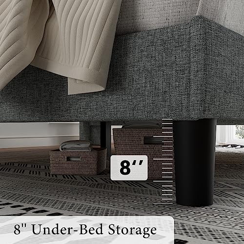 Ipormis Full Size Bed Frame With Wingback, Modern Upholstered Platform Bed With 8'' Under-Bed Storage, Fabric Headboard, Wood Slats Support, No Box Spring Needed, Noise-Free, Easy Assembly, Light Gray #TOP6