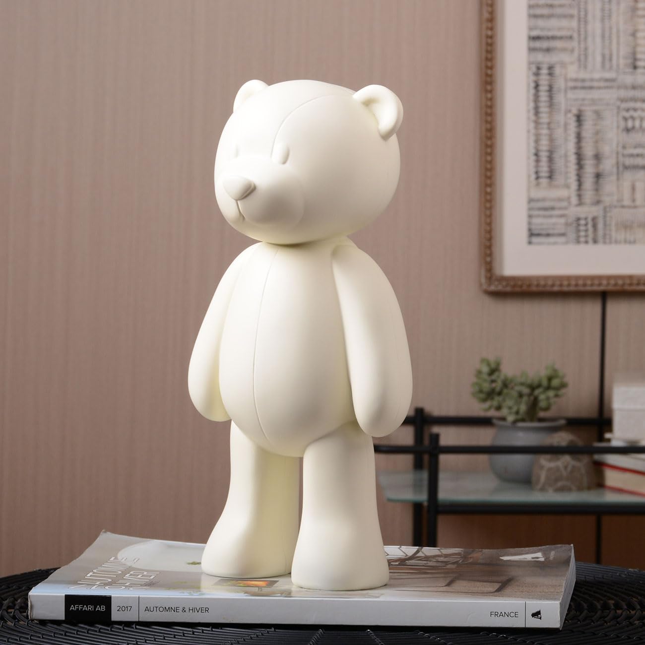 Oso Escultura Figura Animal Decoración Moderna Arte Estatua 30cm | Resina Blanco Hogar Adorno Interior Artesanal Cumpleaño Festiva Regalo para Dormitorio Oficina Salón