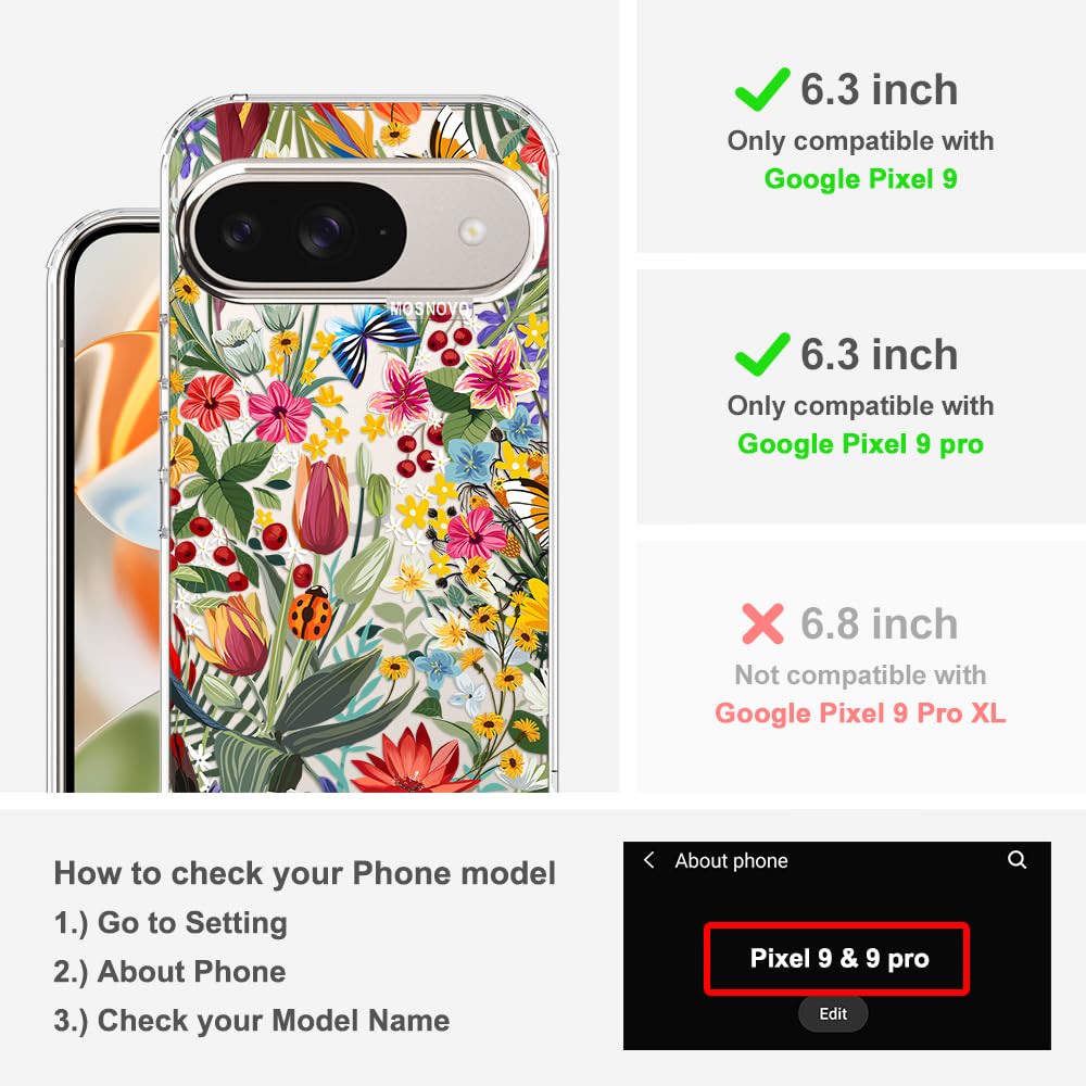 MOSNOVO Case for Google Pixel 10 & Pixel 10 Pro, [Buffertech 6.6ft Military-Grade Drop Protection] [Anti Peel Off Tech] Clear TPU Bumper Phone Case Cover Design - Cute Cherry — view 131