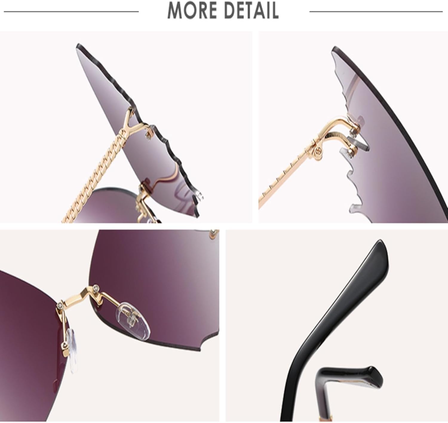 Oversized Butterfly Rimless Sunglasses for Women Steampunk Metal Punk Vintage Gradient Ocean