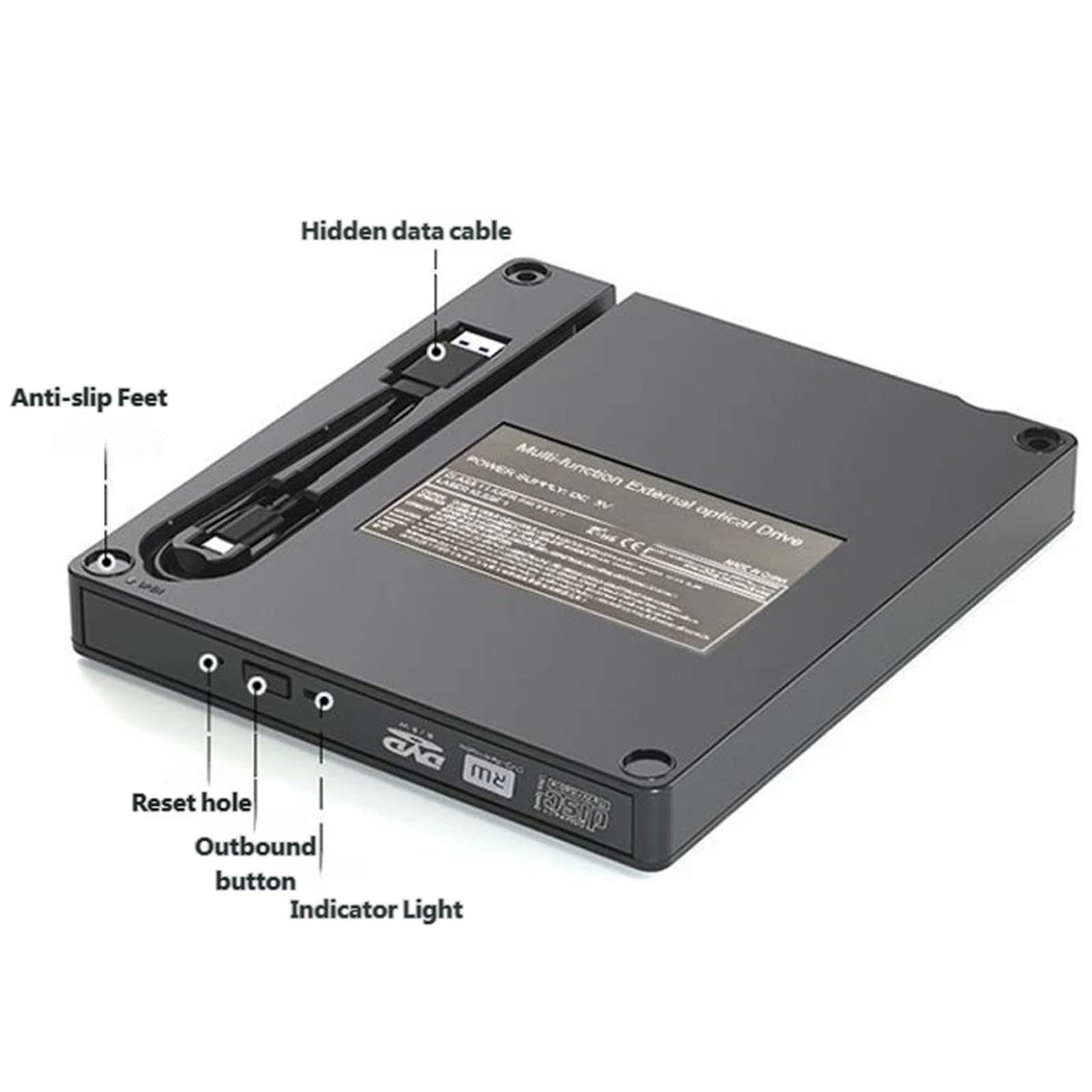 Unidad de disco externa portátil con conexión USB 3.0 y tipo C para una rápida transferencia de datos y grabación de discos para viajeros